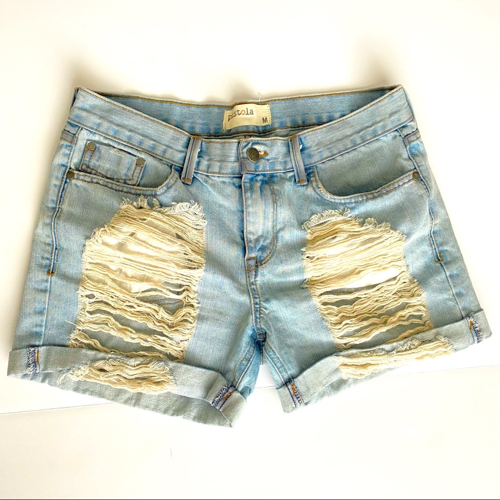 Pistola Distressed Denim Shorts Light Blue Medium